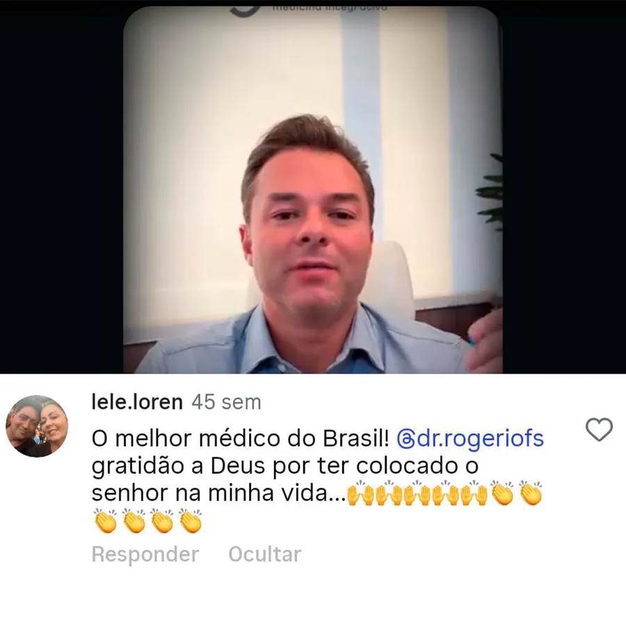 Depoimento de paciente elogiando o atendimento do Dr. Rogério